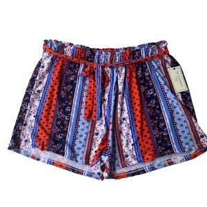 No Comment NWT Junior 2X Multi Paisley Soft Shorts Tie Belt Included  High Waist